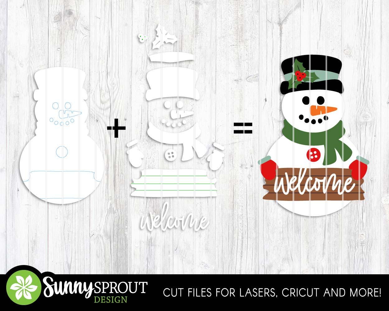 Snowman Welcome Door Hanger Sign, Glowforge laser cut file, Winter welcome sign svg, Christmas sign, Holiday decor