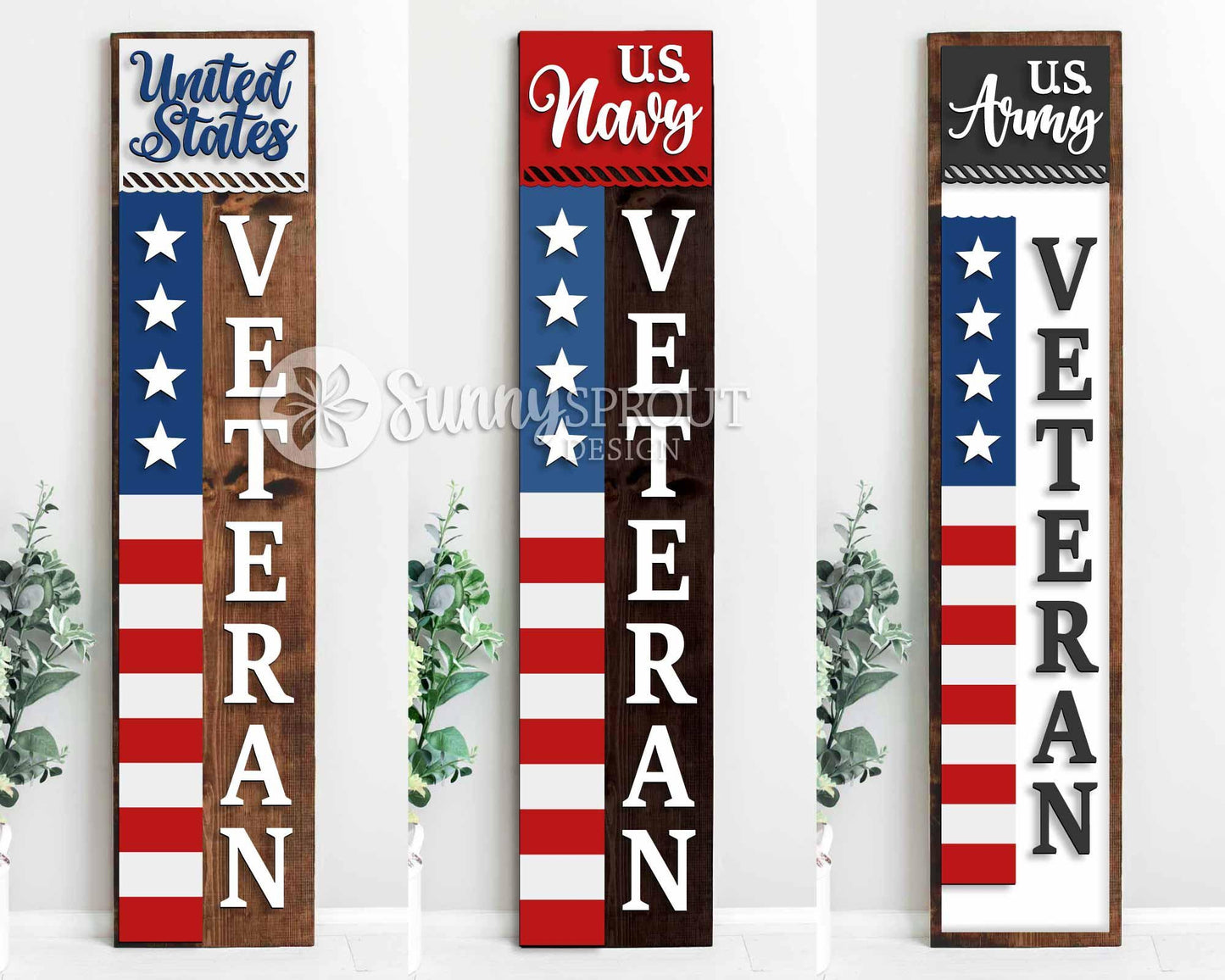 United States Military Veteran Porch Sign, Digital Download, SVG Laser Cut File, Vertical Porch Leaner Design, Patriotic 4th of July Decor