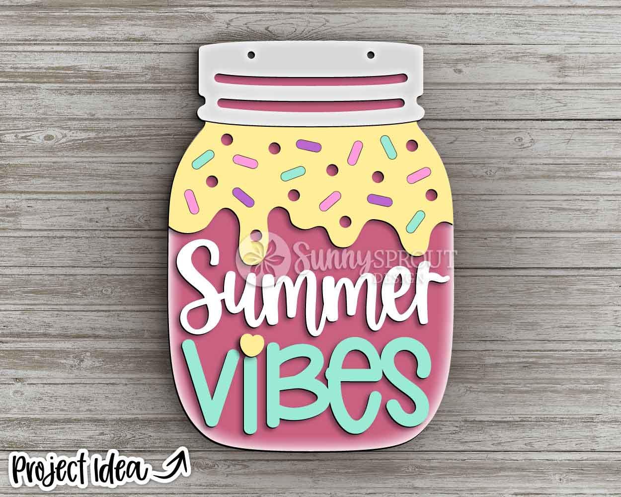 Summer Vibes Ice Cream Mason Jar Sign, Digital Download, SVG Laser Cut File, Cricut, Door Hanger Design