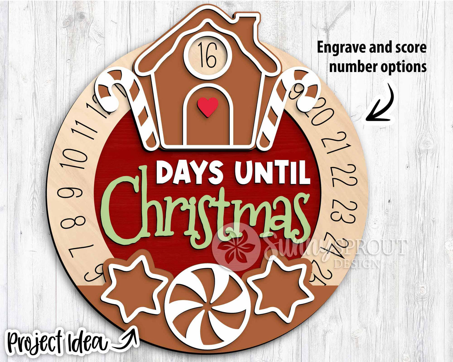 Days Until Christmas Gingerbread Countdown Sign, Digital Download, SVG Laser Cut File, Cricut, Round Door Hanger Design