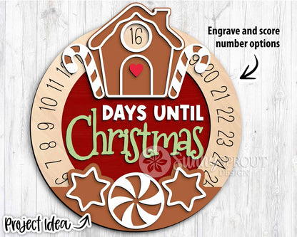 Days Until Christmas Gingerbread Countdown Sign, Digital Download, SVG Laser Cut File, Cricut, Round Door Hanger Design