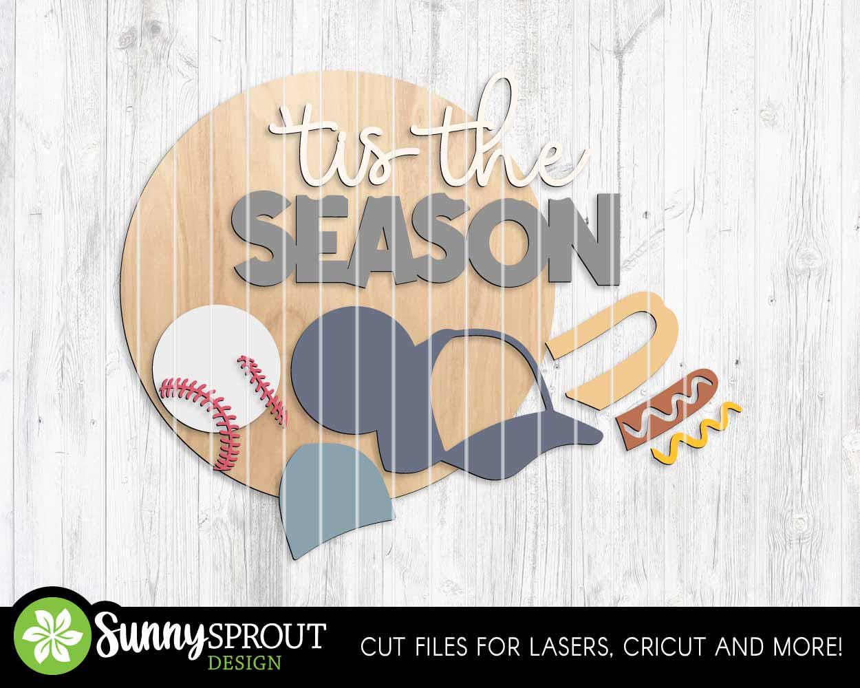 Tis the Season Baseball Sign, Digital Download, SVG Laser Cut File, Cricut, Round Door Hanger Design, Sports Decor