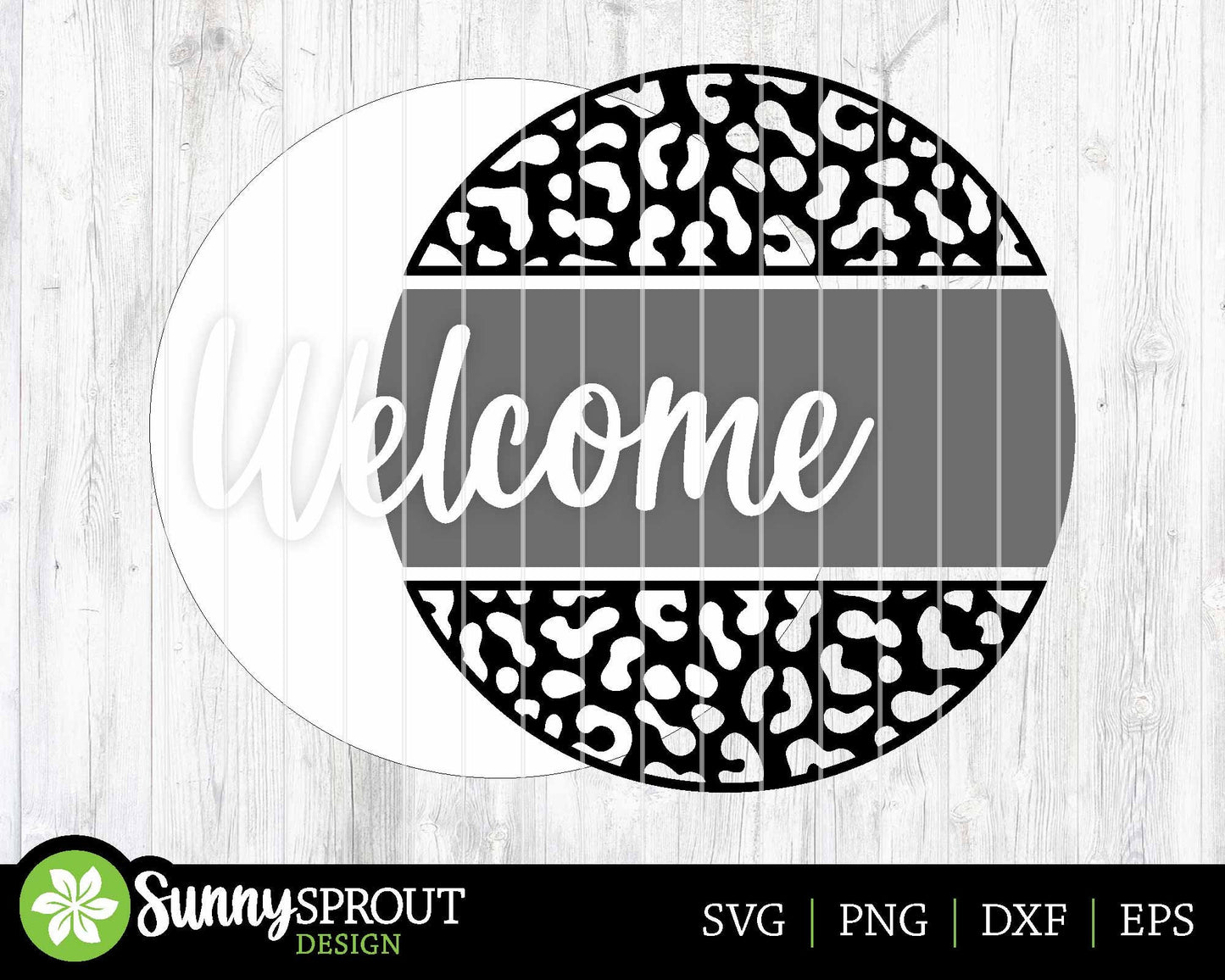 Welcome Cheetah Print Sign, Digital Download, SVG Laser Cut File, Cricut, Animal Round Door Hanger Design