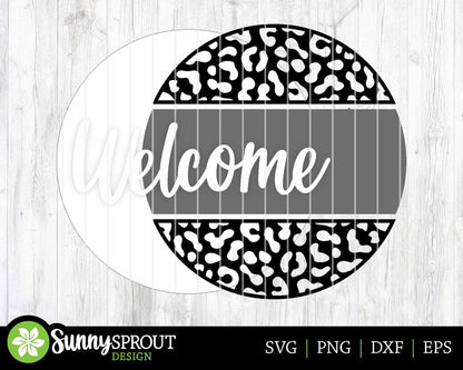 Welcome Cheetah Print Sign, Digital Download, SVG Laser Cut File, Cricut, Animal Round Door Hanger Design