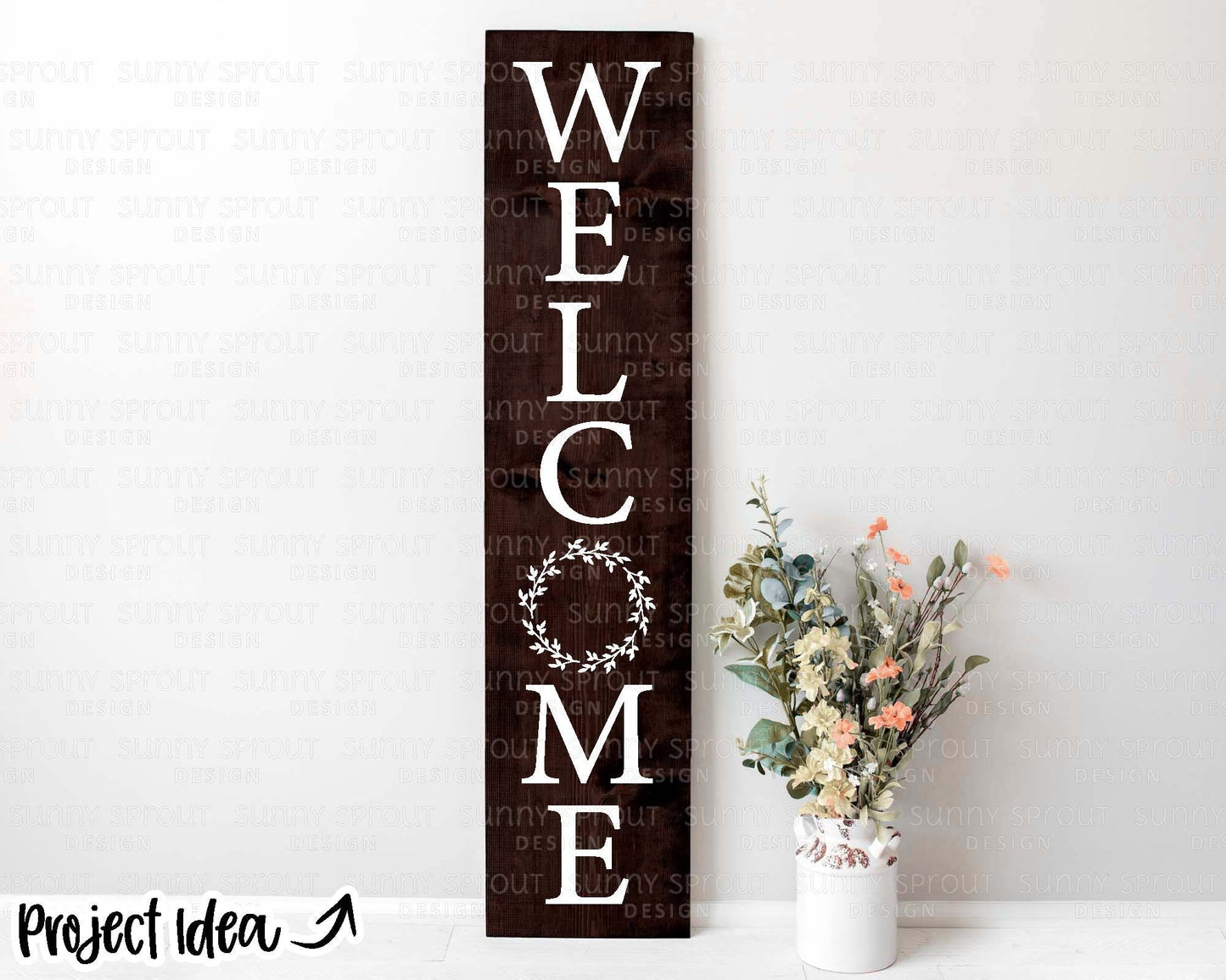 Welcome Wreath Porch Sign SVG, Digital Download, Cricut Cut File, Silhouette, Front Door Leaner Design