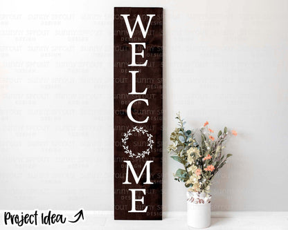 Welcome Wreath Porch Sign SVG, Digital Download, Cricut Cut File, Silhouette, Front Door Leaner Design