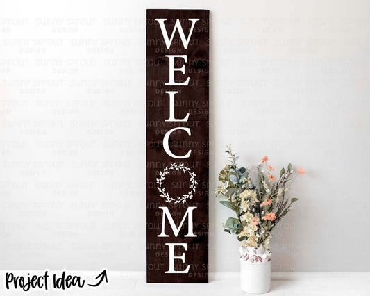 Welcome Wreath Porch Sign SVG, Digital Download, Cricut Cut File, Silhouette, Front Door Leaner Design