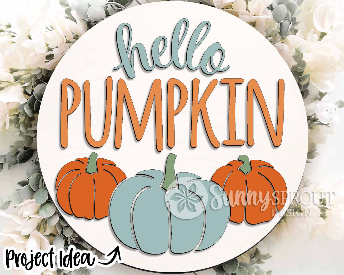 Hello Pumpkin Three Pumpkin Sign, Digital Download, SVG Laser Cut File, Cricut, Round Fall Welcome Door Hanger Design