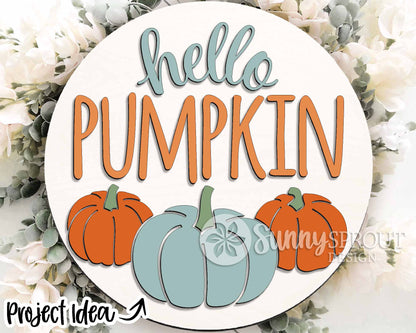 Hello Pumpkin Three Pumpkin Sign, Digital Download, SVG Laser Cut File, Cricut, Round Fall Welcome Door Hanger Design