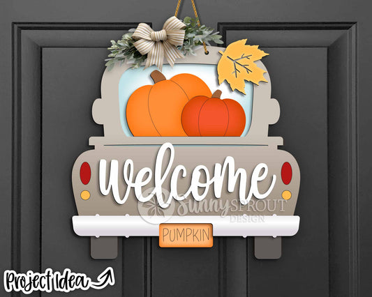 Welcome Fall Pumpkin Truck Sign, Digital Download, SVG Laser Cut File, Cricut, Fall Farmhouse Door Hanger Design