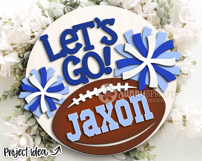 Let's Go Football Cheer Team Name Sign, Digital Download, SVG Laser Cut File, Cricut, Round Door Hanger Design, Personalized Sports Decor