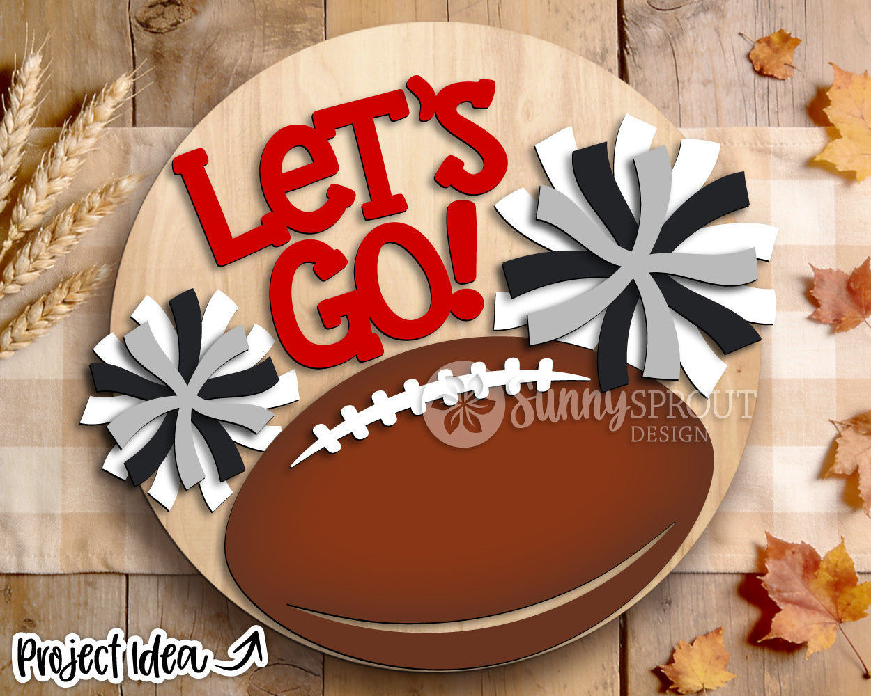 Let's Go Football Cheer Team Name Sign, Digital Download, SVG Laser Cut File, Cricut, Round Door Hanger Design, Personalized Sports Decor