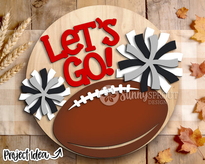 Let's Go Football Cheer Team Name Sign, Digital Download, SVG Laser Cut File, Cricut, Round Door Hanger Design, Personalized Sports Decor