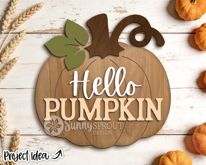 Hello Pumpkin Sign, Digital Download, SVG Laser Cut File, Cricut, Fall Halloween Door Hanger Design