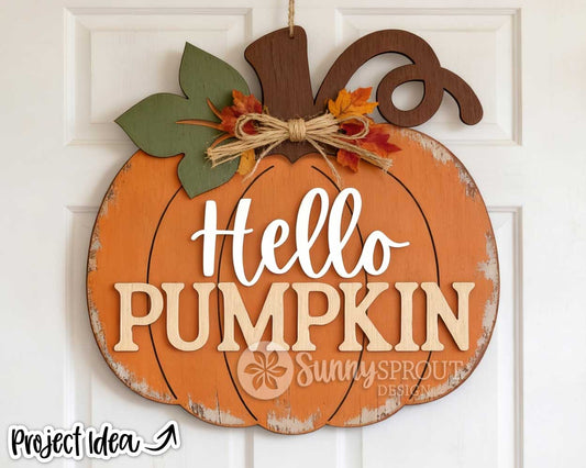 Hello Pumpkin Sign, Digital Download, SVG Laser Cut File, Cricut, Fall Halloween Door Hanger Design