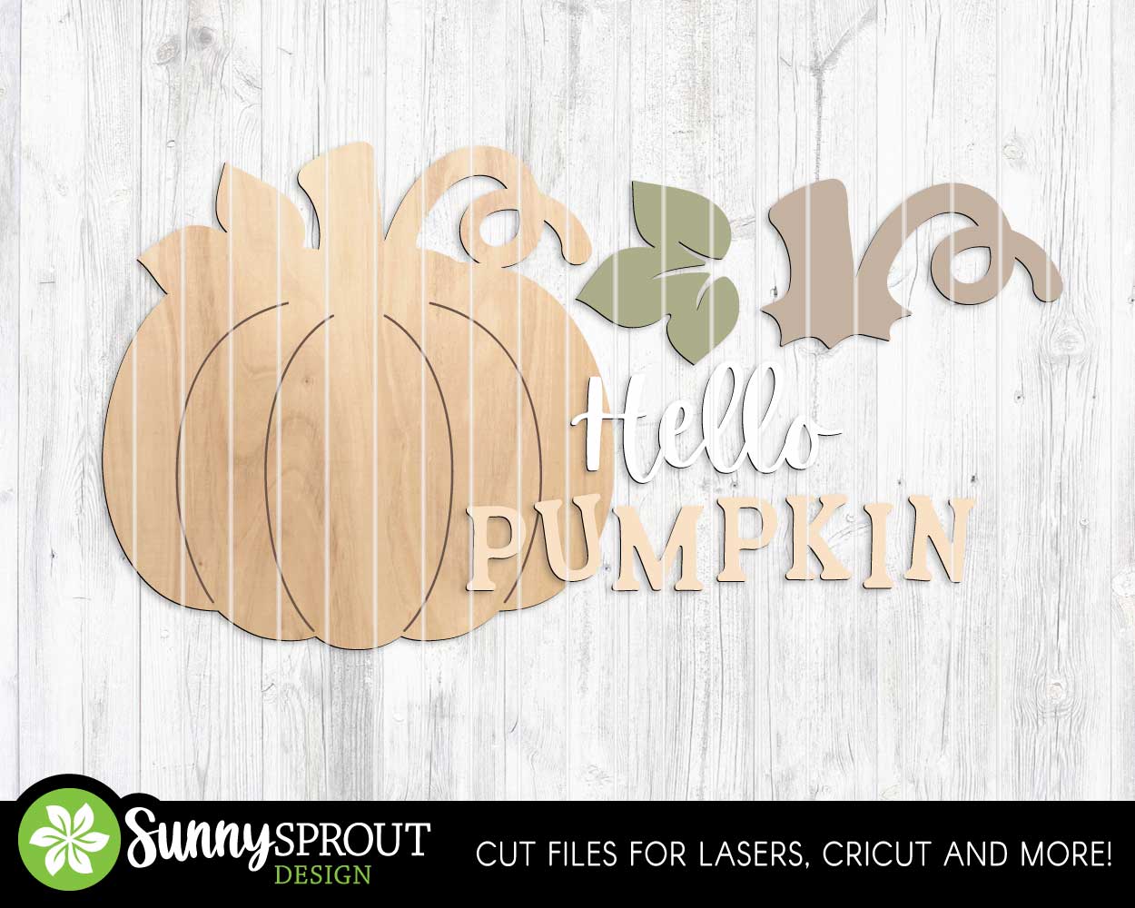 Hello Pumpkin Sign, Digital Download, SVG Laser Cut File, Cricut, Fall Halloween Door Hanger Design