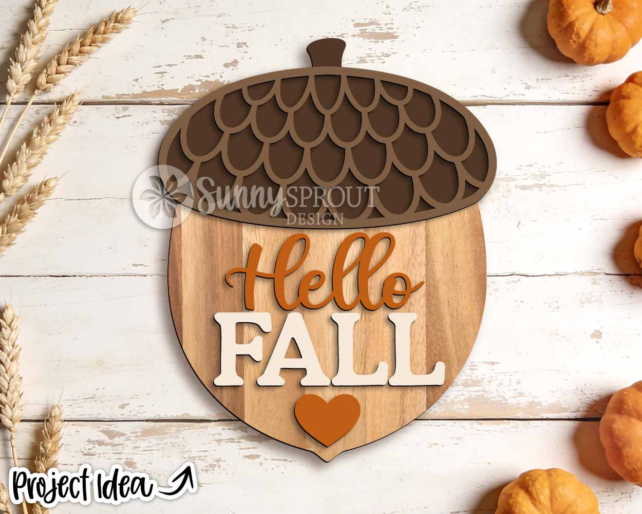Hello Fall Acorn Sign, Digital Download, SVG Laser Cut File, Cricut, Fall Thanksgiving Door Hanger Design
