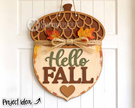 Hello Fall Acorn Sign, Digital Download, SVG Laser Cut File, Cricut, Fall Thanksgiving Door Hanger Design