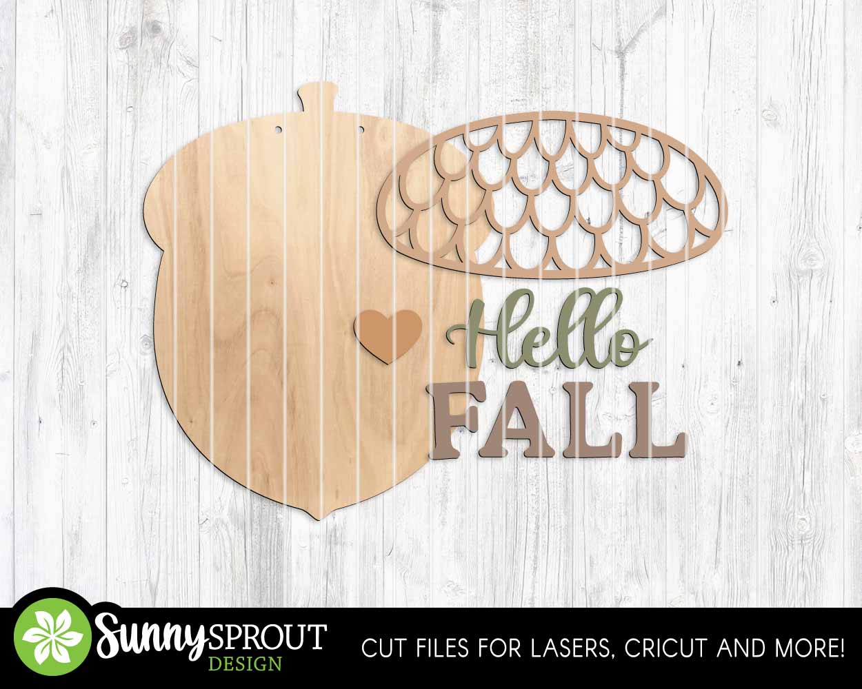 Hello Fall Acorn Sign, Digital Download, SVG Laser Cut File, Cricut, Fall Thanksgiving Door Hanger Design