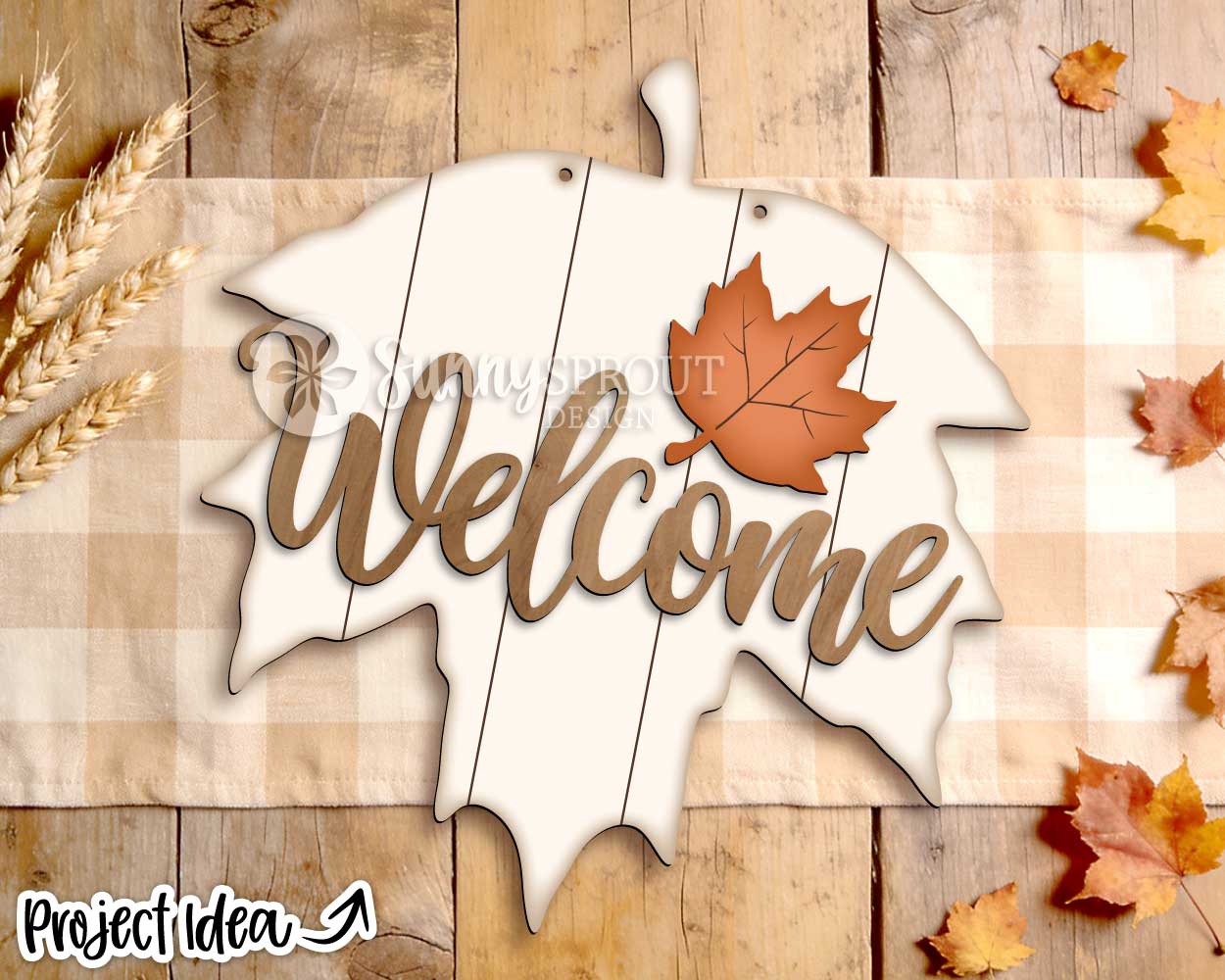 Welcome Maple Leaf Sign, Digital Download, SVG Laser Cut File, Cricut, Fall Thanksgiving Halloween Door Hanger Design