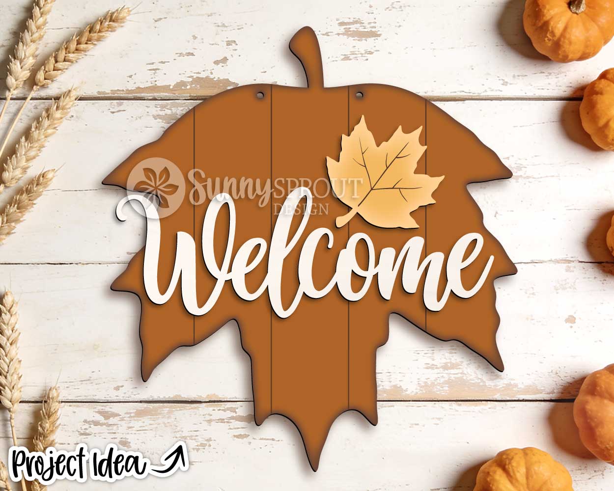 Welcome Maple Leaf Sign, Digital Download, SVG Laser Cut File, Cricut, Fall Thanksgiving Halloween Door Hanger Design