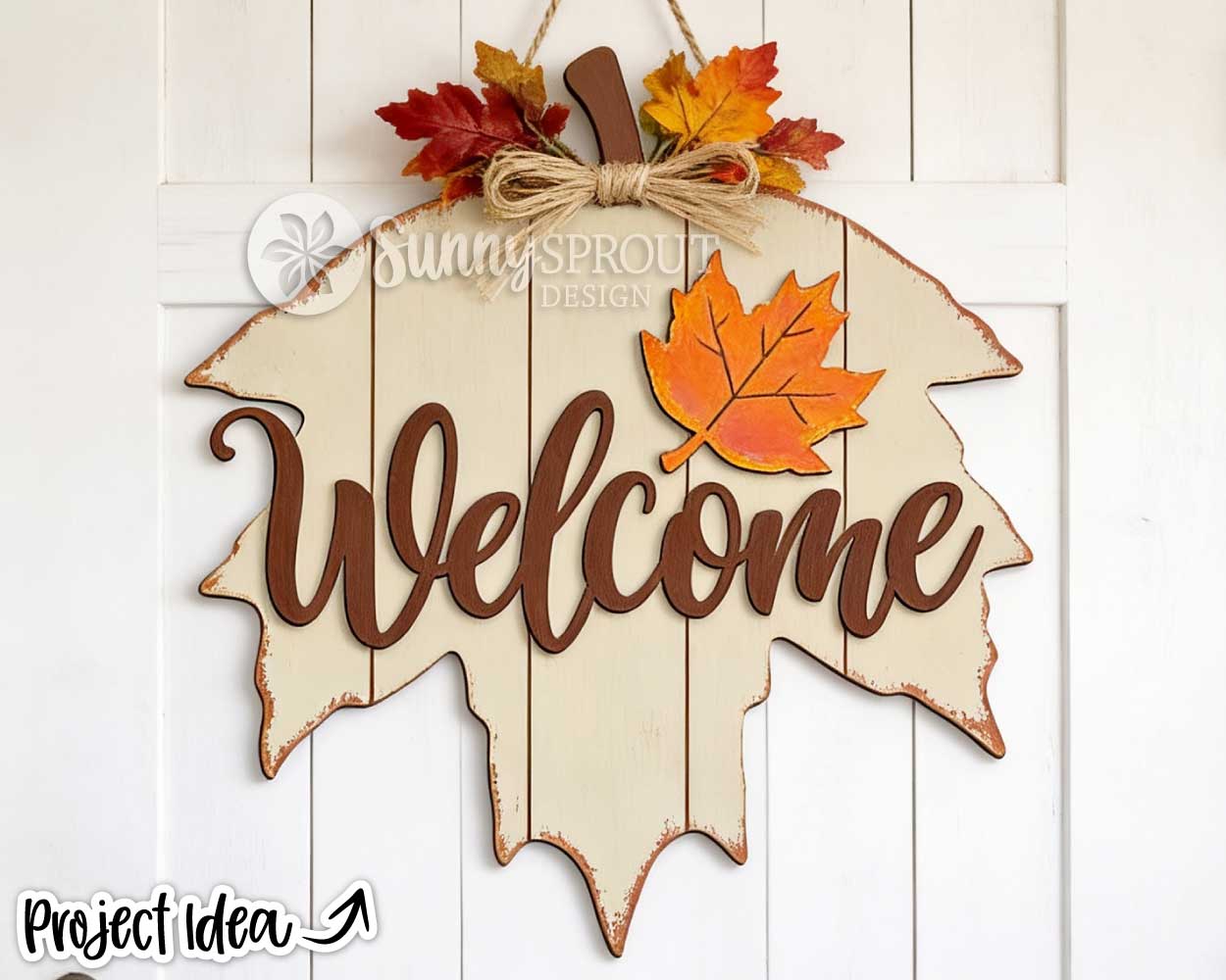Welcome Maple Leaf Sign, Digital Download, SVG Laser Cut File, Cricut, Fall Thanksgiving Halloween Door Hanger Design