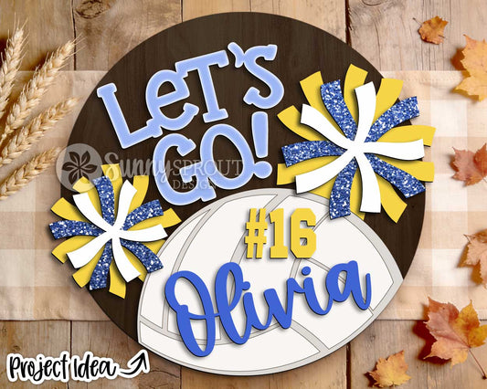 Let's Go Volleyball Cheer Team Name Sign, Digital Download, SVG Laser Cut File, Cricut, Round Door Hanger Design, Personalized Sports Decor