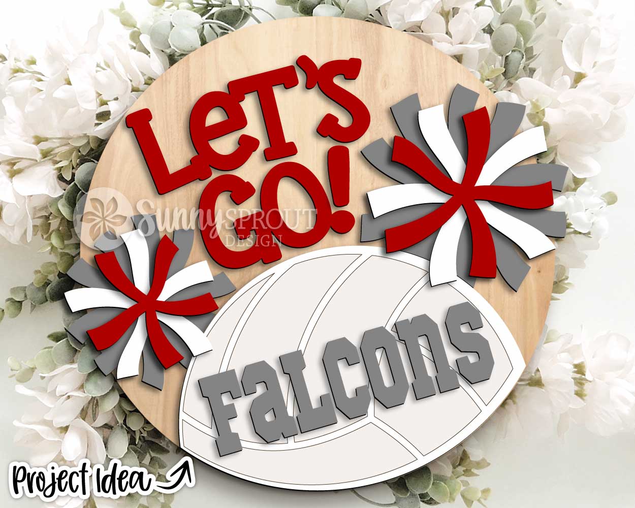 Let's Go Volleyball Cheer Team Name Sign, Digital Download, SVG Laser Cut File, Cricut, Round Door Hanger Design, Personalized Sports Decor