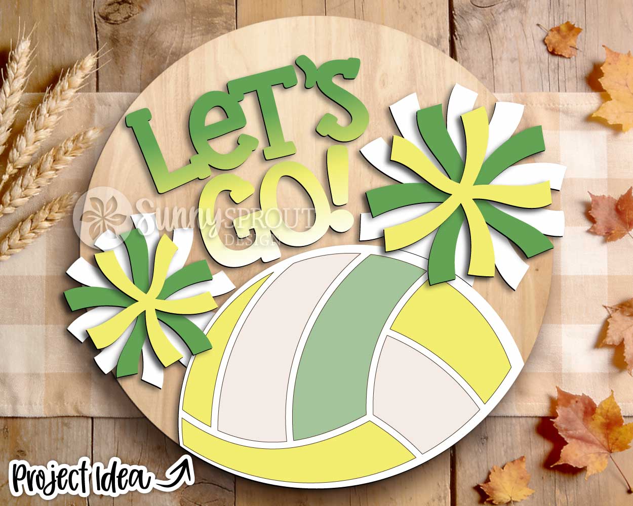 Let's Go Volleyball Cheer Team Name Sign, Digital Download, SVG Laser Cut File, Cricut, Round Door Hanger Design, Personalized Sports Decor