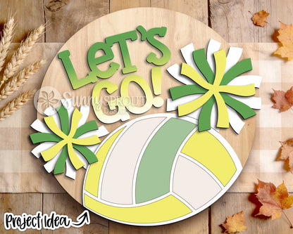 Let's Go Volleyball Cheer Team Name Sign, Digital Download, SVG Laser Cut File, Cricut, Round Door Hanger Design, Personalized Sports Decor