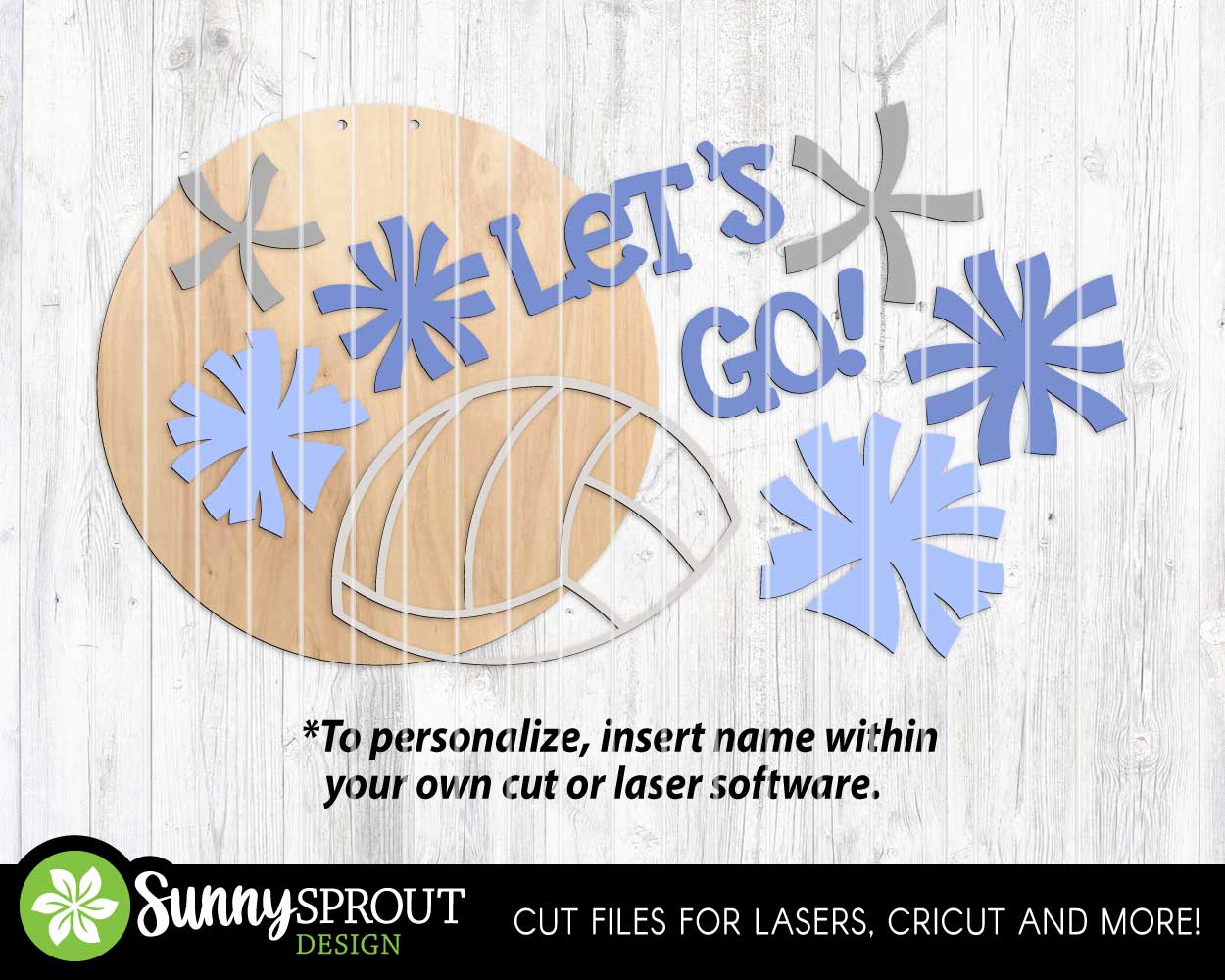 Let's Go Volleyball Cheer Team Name Sign, Digital Download, SVG Laser Cut File, Cricut, Round Door Hanger Design, Personalized Sports Decor