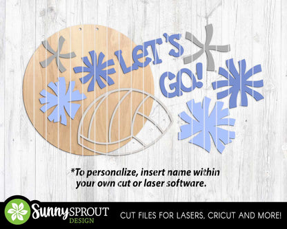 Let's Go Volleyball Cheer Team Name Sign, Digital Download, SVG Laser Cut File, Cricut, Round Door Hanger Design, Personalized Sports Decor