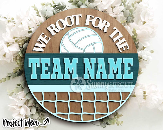 We Root For The Volleyball Team Sign, Digital Download, SVG Laser Cut File, Cricut, Round Door Hanger Design, Personalized Sports Decor