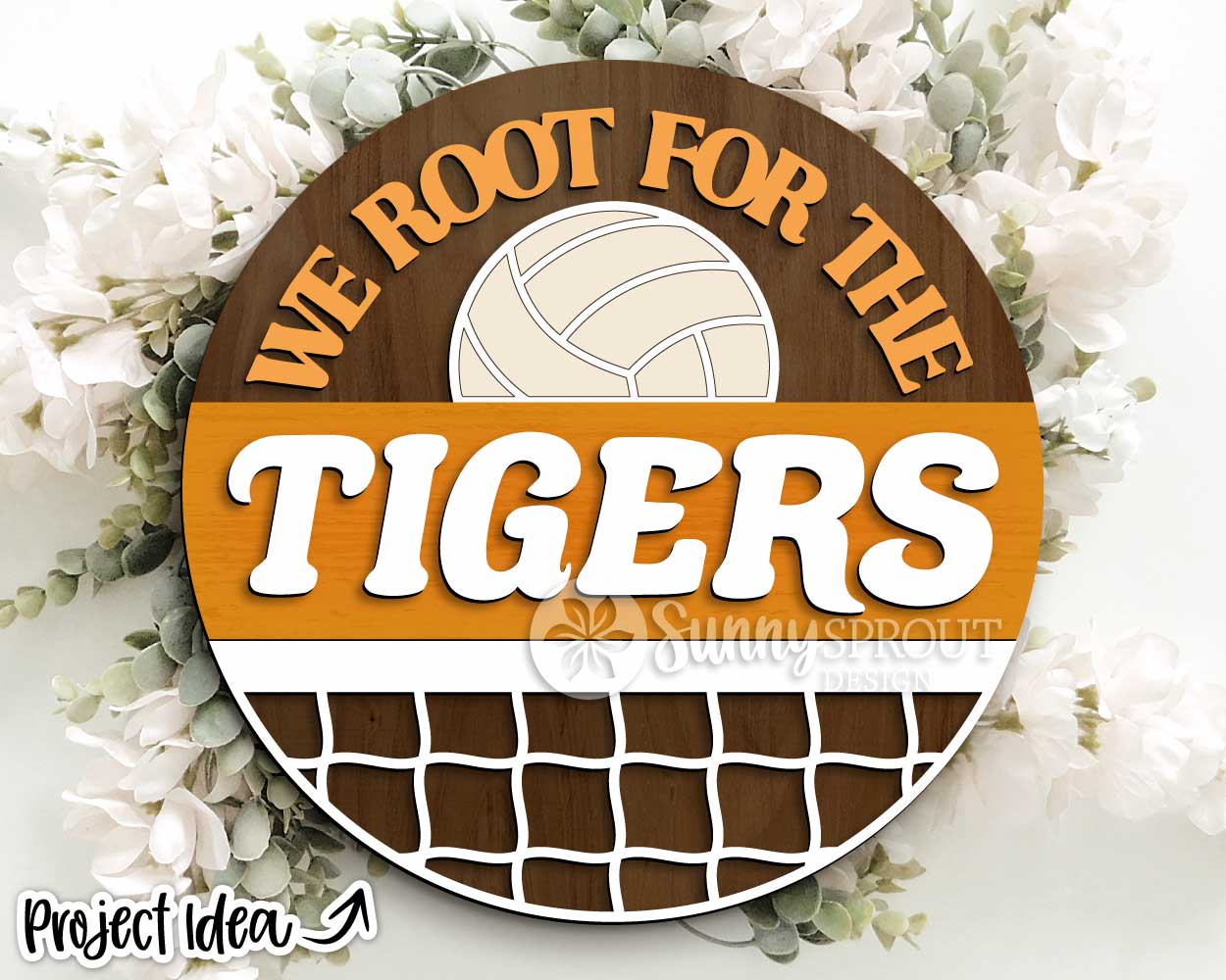 We Root For The Volleyball Team Sign, Digital Download, SVG Laser Cut File, Cricut, Round Door Hanger Design, Personalized Sports Decor