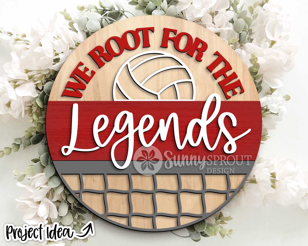 We Root For The Volleyball Team Sign, Digital Download, SVG Laser Cut File, Cricut, Round Door Hanger Design, Personalized Sports Decor