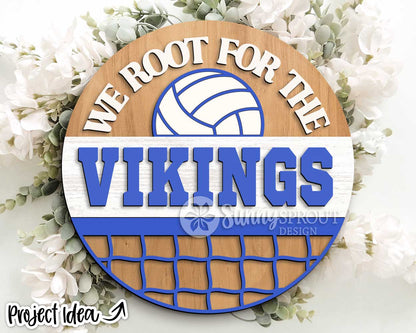 We Root For The Volleyball Team Sign, Digital Download, SVG Laser Cut File, Cricut, Round Door Hanger Design, Personalized Sports Decor