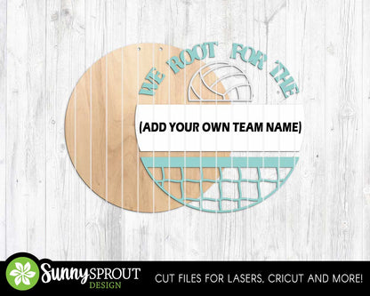 We Root For The Volleyball Team Sign, Digital Download, SVG Laser Cut File, Cricut, Round Door Hanger Design, Personalized Sports Decor