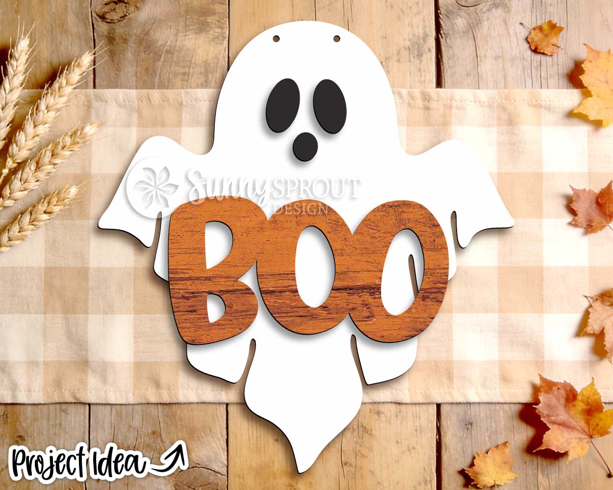 Boo Ghost Shaped Sign, Digital Download, SVG Laser Cut File, Cricut, Halloween Welcome Door Hanger Design