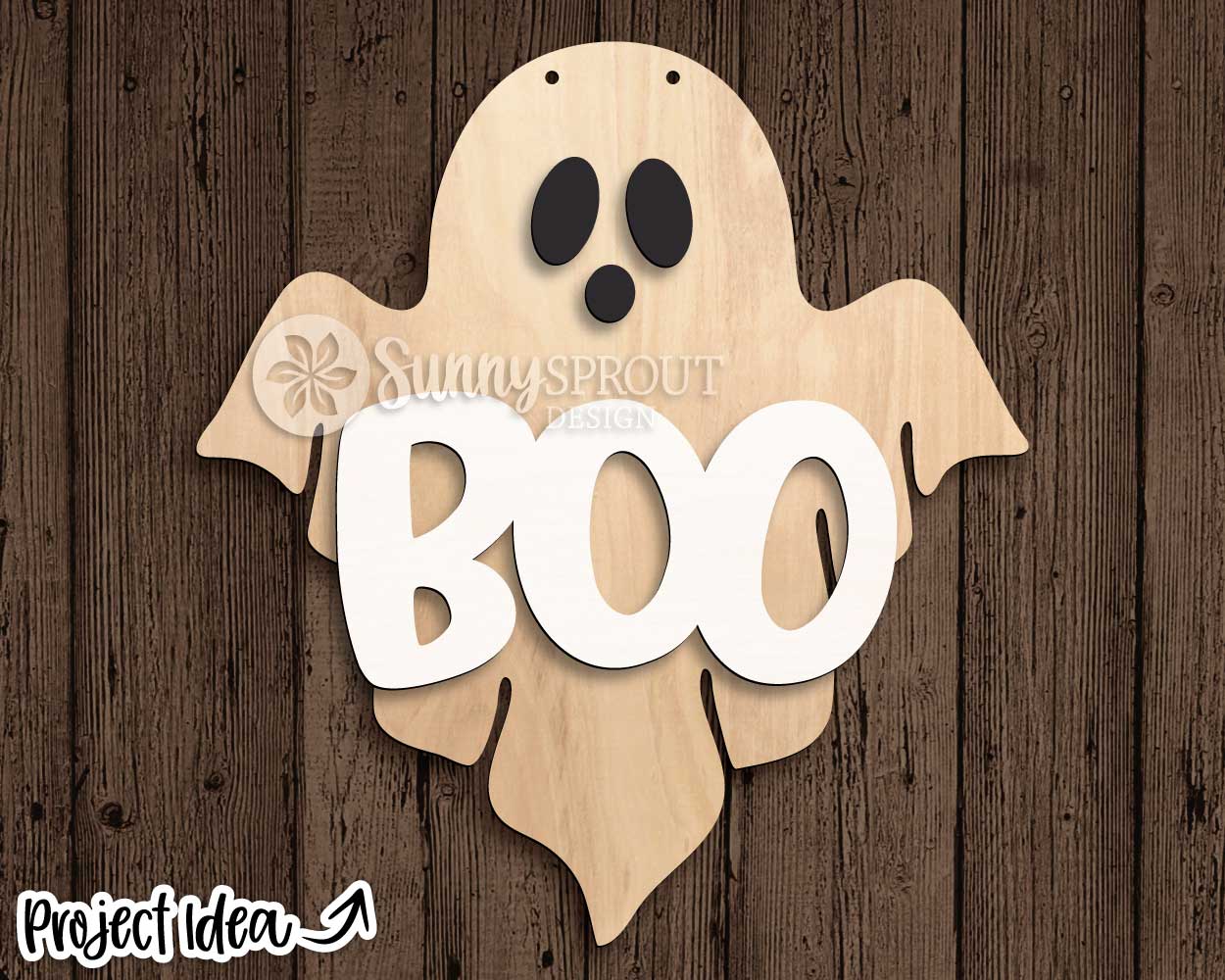 Boo Ghost Shaped Sign, Digital Download, SVG Laser Cut File, Cricut, Halloween Welcome Door Hanger Design