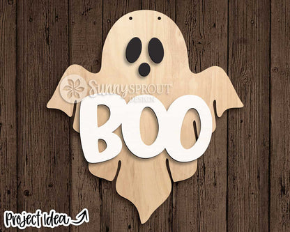 Boo Ghost Shaped Sign, Digital Download, SVG Laser Cut File, Cricut, Halloween Welcome Door Hanger Design