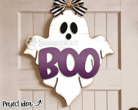 Boo Ghost Shaped Sign, Digital Download, SVG Laser Cut File, Cricut, Halloween Welcome Door Hanger Design