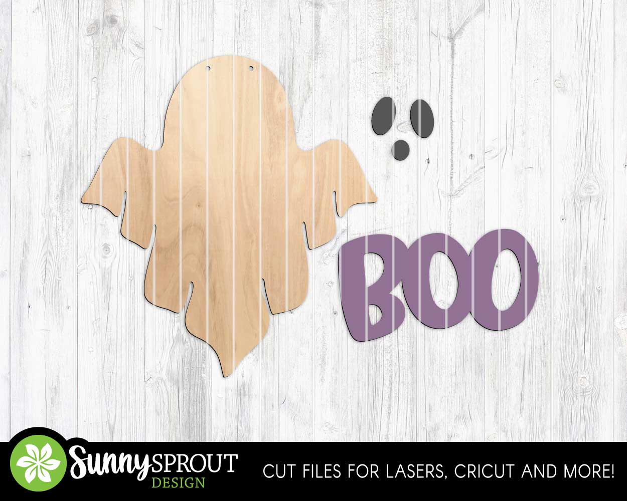 Boo Ghost Shaped Sign, Digital Download, SVG Laser Cut File, Cricut, Halloween Welcome Door Hanger Design