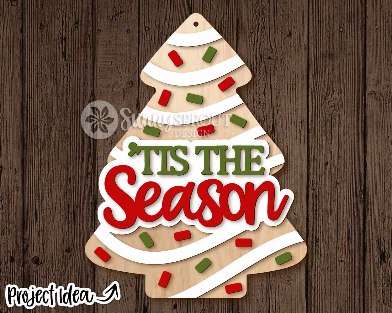 Tis The Season Striped Tree Sign, Digital Download, SVG Laser Cut File, Cricut, Christmas Door Hanger Ornament Design
