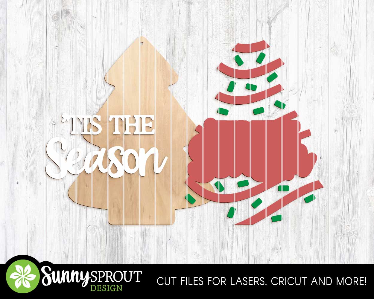 Tis The Season Striped Tree Sign, Digital Download, SVG Laser Cut File, Cricut, Christmas Door Hanger Ornament Design