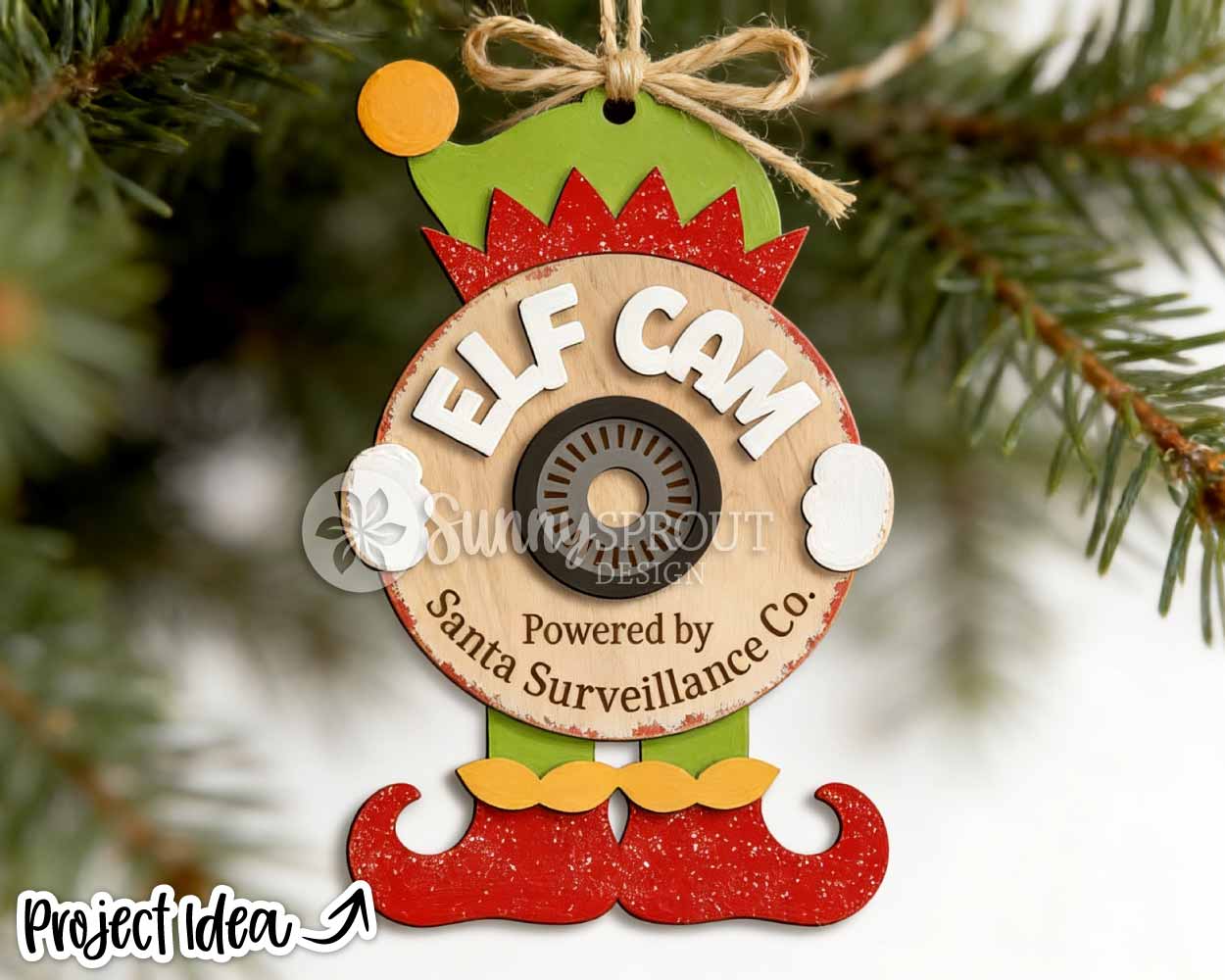 Elf Cam Camera Ornament, Digital Download, SVG Laser Cut File, Cricut, Santa Christmas Tree Ornament Design