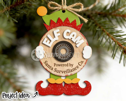 Elf Cam Camera Ornament, Digital Download, SVG Laser Cut File, Cricut, Santa Christmas Tree Ornament Design