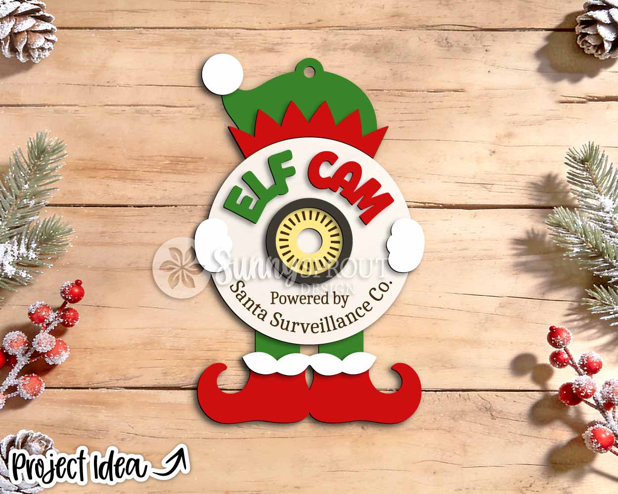 Elf Cam Camera Ornament, Digital Download, SVG Laser Cut File, Cricut, Santa Christmas Tree Ornament Design