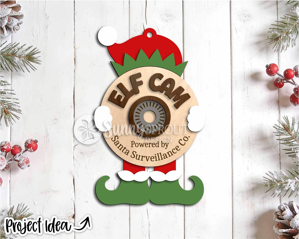 Elf Cam Camera Ornament, Digital Download, SVG Laser Cut File, Cricut, Santa Christmas Tree Ornament Design