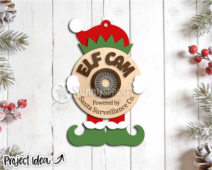 Elf Cam Camera Ornament, Digital Download, SVG Laser Cut File, Cricut, Santa Christmas Tree Ornament Design