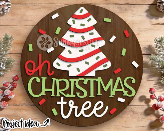 Oh Christmas Tree Striped Tree Sign, Digital Download, SVG Laser Cut File, Cricut, Round Christmas Door Hanger, Ornament Design